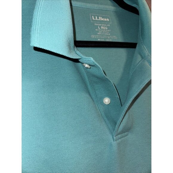 LL Bean 233437 Polo Shirt Mens Large Green Traditional Fit BACK COLLAR STAIN - Picture 8 of 11